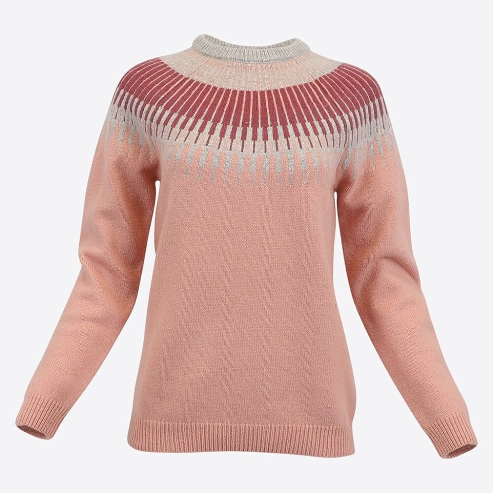 Icewear Minna Womens Nordic Knit Sweater Pink/Gray Merino Wool Blend Long Sleeve
